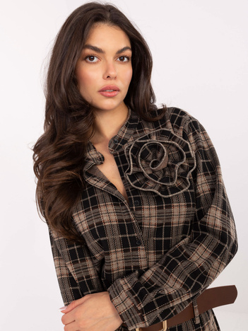 Beżowa rozpinana koszula w kratę