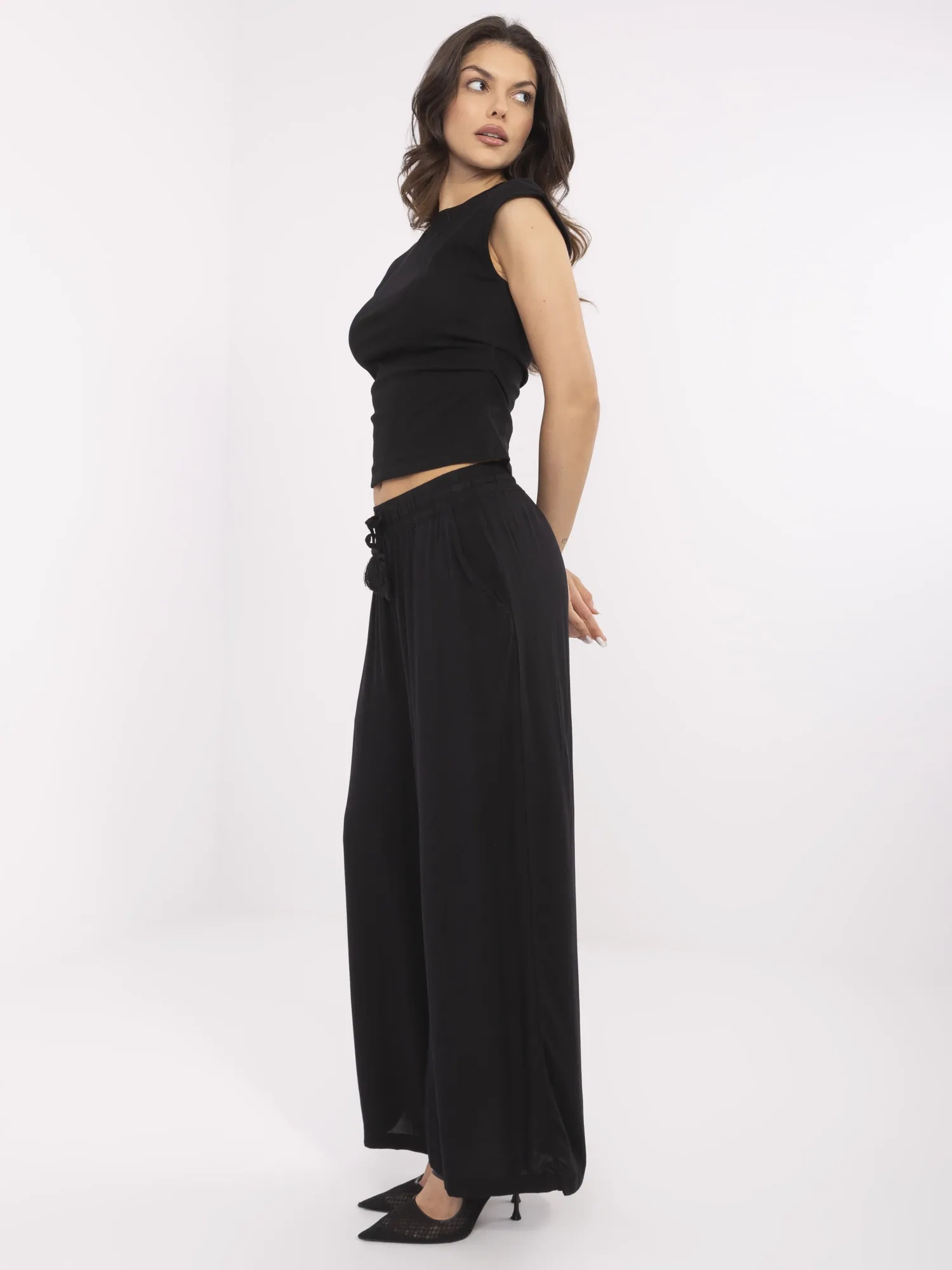 Black wide summer pants SUBLEVEL.