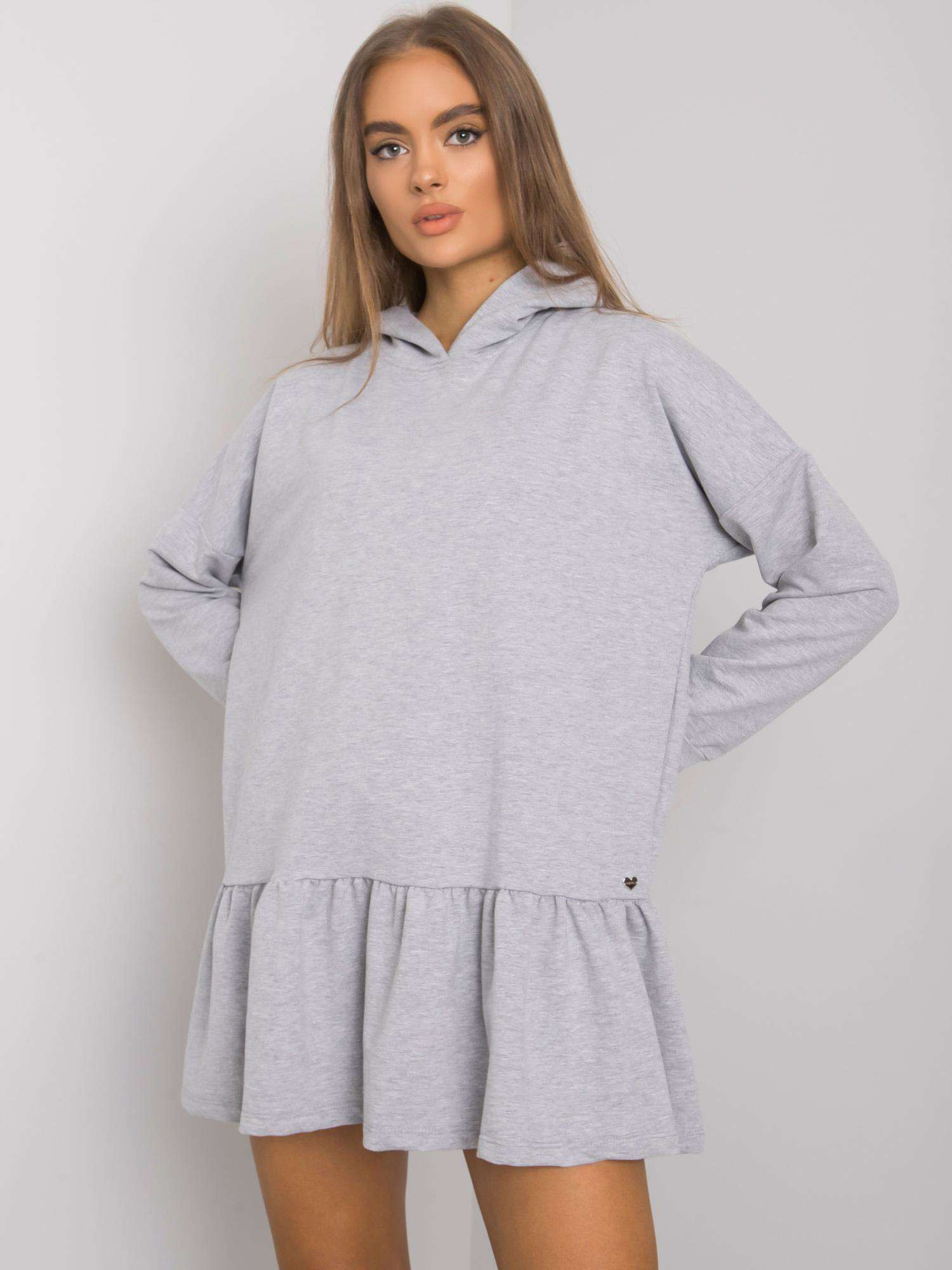Aliye Grey Melange Hooded Sweatshirt Dress