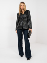 Czarna taliowana marynarka z ekoskóry RUE PARIS   