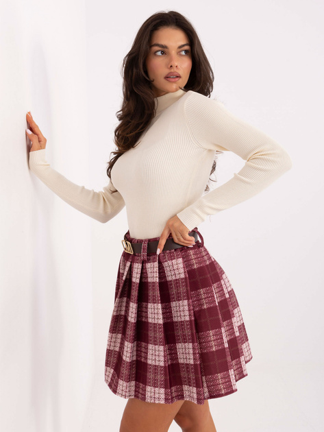 Bordowa plisowana spódnica w kratę RUE PARIS