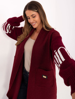 Bordowy damski kardigan z napisami na rękawach 