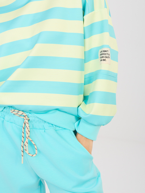 Miętowo-żółty dresowy komplet z bluzą w paski