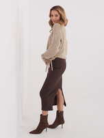 Czekoladowa midi spódnica w prążek RUE PARIS