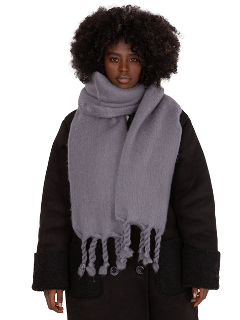 Hurtownia Ciemnoszary damski szal z frędzlami