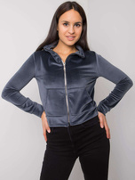 Ciemnoszara welurowa bluza rozpinana Charley RUE PARIS