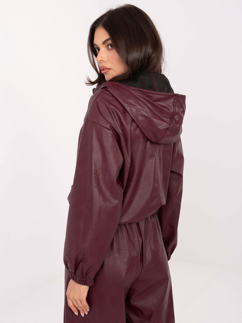 Burgundowa skórzana kurtka z kapturem RUE PARIS