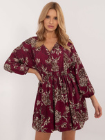 Hurtownia Fioletowa rozkloszowana sukienka we wzory