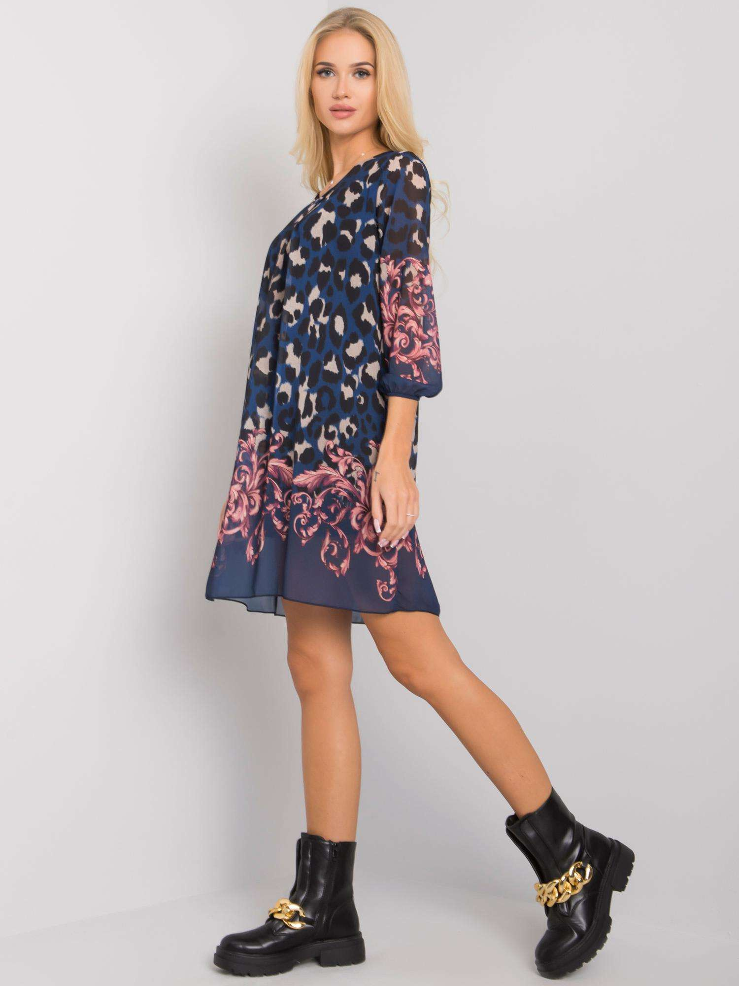 Dunkelblaues Kleid mit Tiermustern Sunny OCH BELLA.