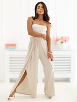 Beżowe szerokie spodnie na lato