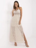 Beżowa letnia sukienka boho z koronką