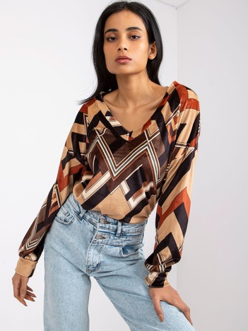 Brązowo-beżowa bluzka we wzory Emma