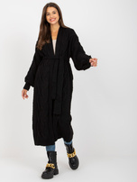 Hurt Czarny długi kardigan z paskiem wiązanym RUE PARIS 