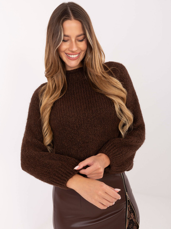 Brązowy sweter oversize z okrągłym dekoltem