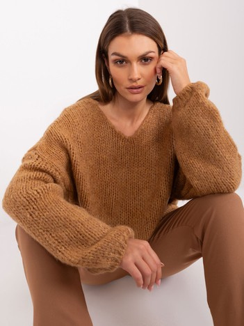 Hurt Camelowy sweter oversize z dzianiny RUE PARIS