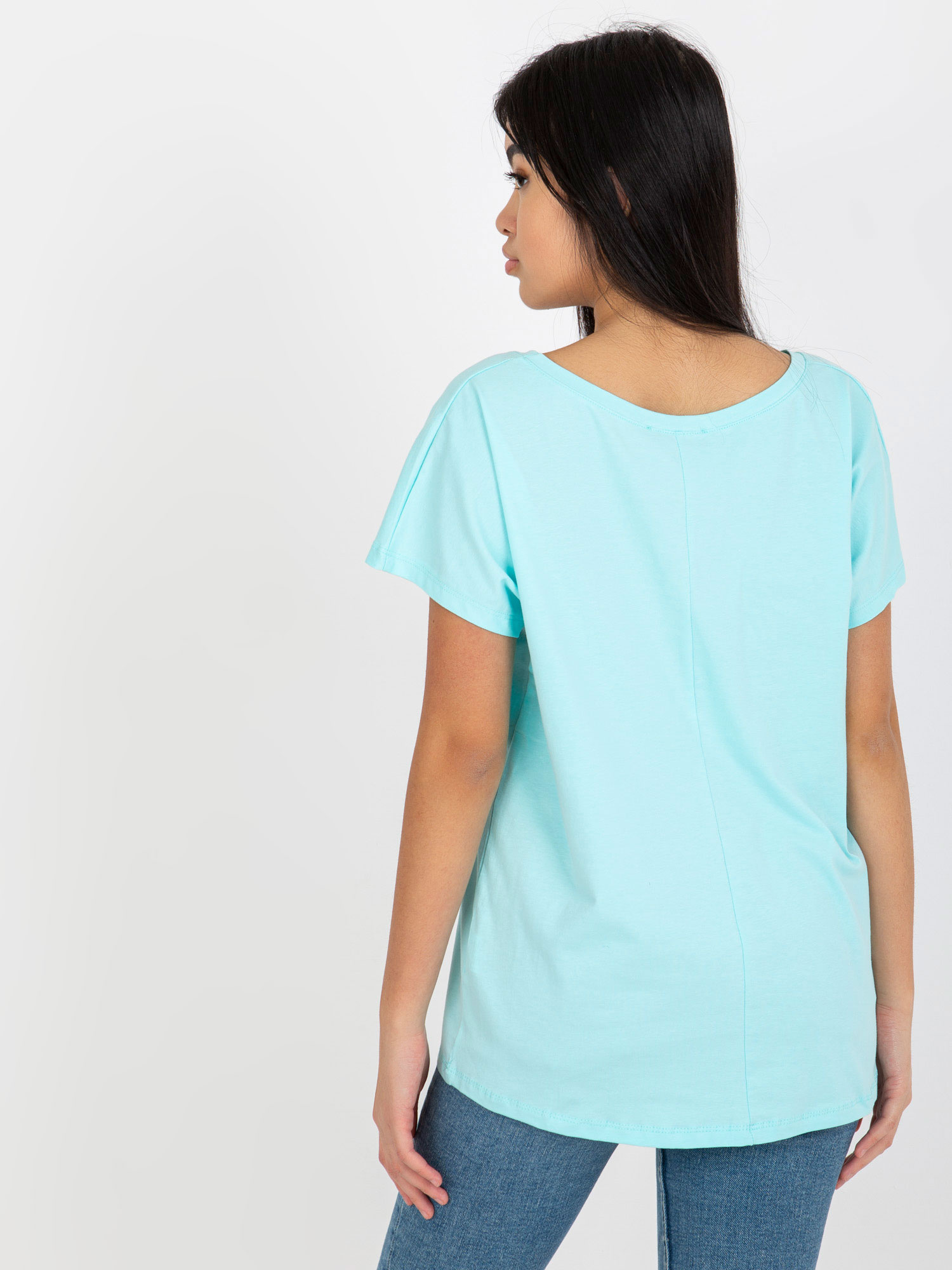 Jasnomiętowy klasyczny t-shirt basic z bawełny Emory