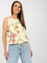 Jasnożółty wzorzysty top z dekoltem na plecach