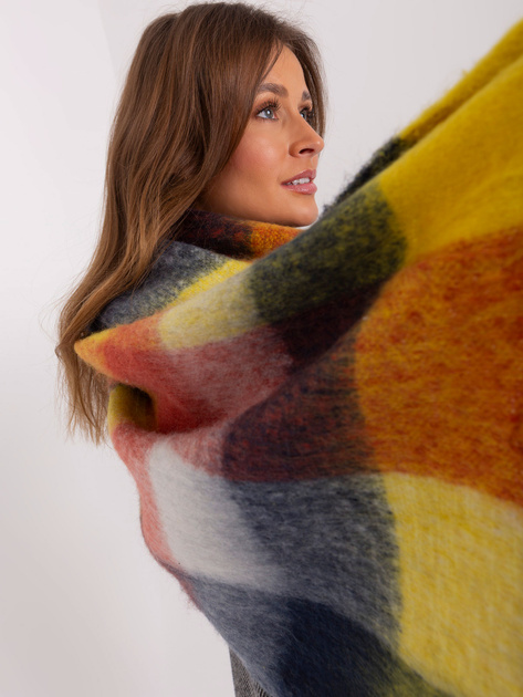 Hurt Żółto-granatowy damski szal z frędzlami