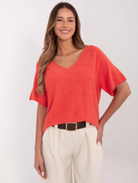 Hurt Pomarańczowy sweter oversize z krótkim rękawem