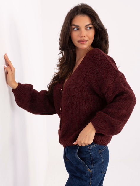 Bordowy rozpinany sweter z dekoltem V RUE PARIS