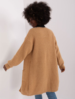 Hurt Camelowy pluszowy kardigan z kieszeniami