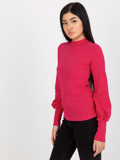 Hurt Fuksjowa dopasowana bluzka basic w prążek RUE PARIS