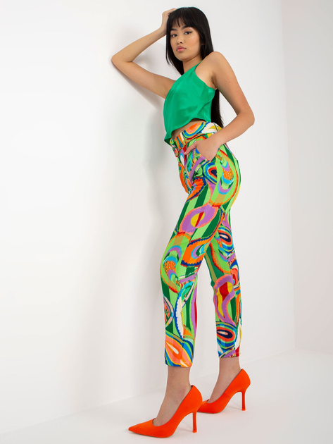 Hurt Zielone damskie spodnie cygaretki z paskiem