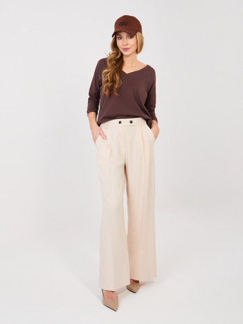 Jasnobeżowe garniturowe spodnie z zakładkami RUE PARIS