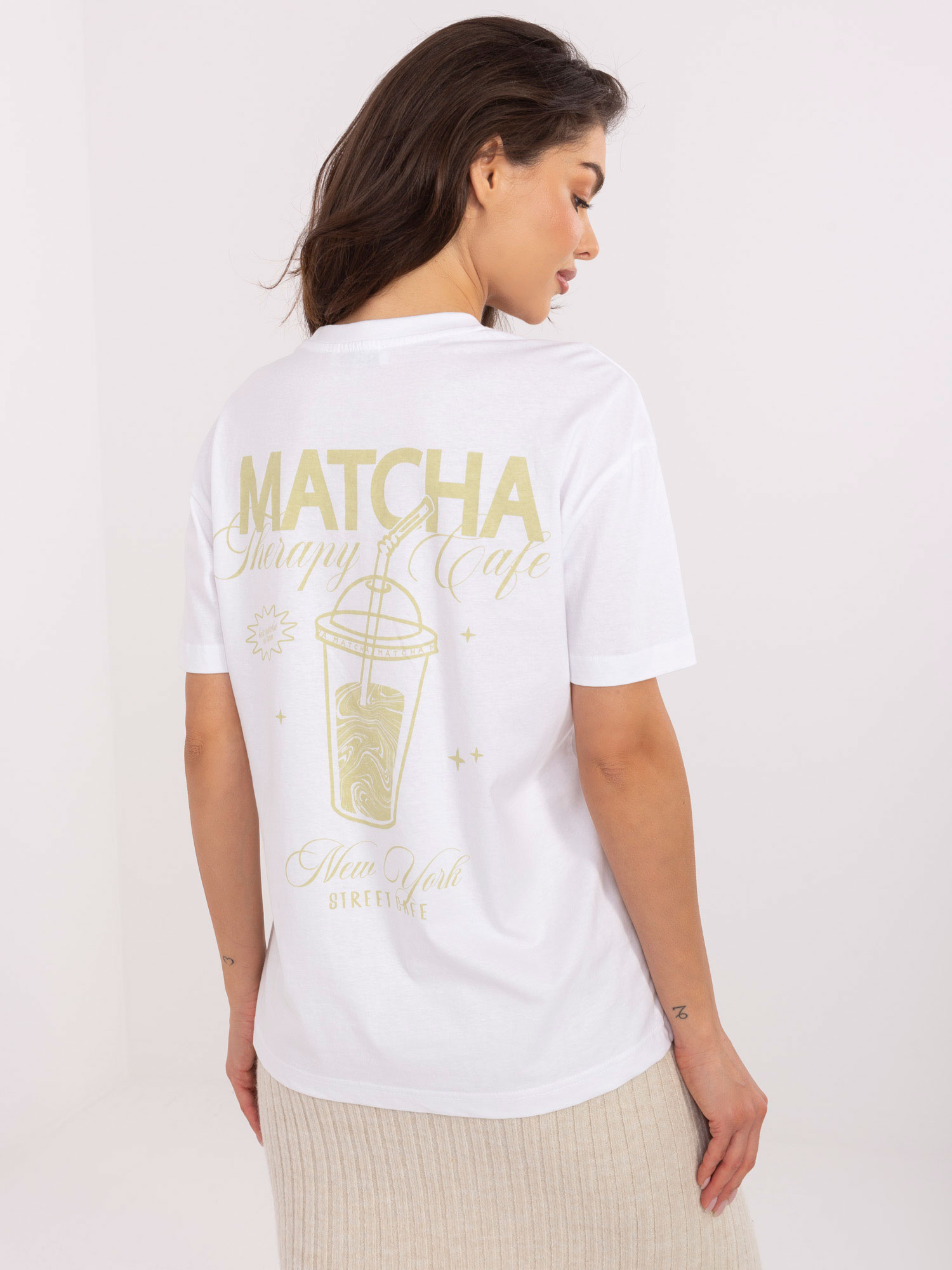 Biały t-shirt z nadrukiem Matcha SUBLEVEL 