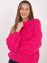 Fuksjowy sweter z bufiastymi rękawami