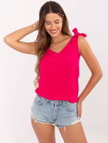 Fuksjowy zwiewny top z dekoltem V RUE PARIS