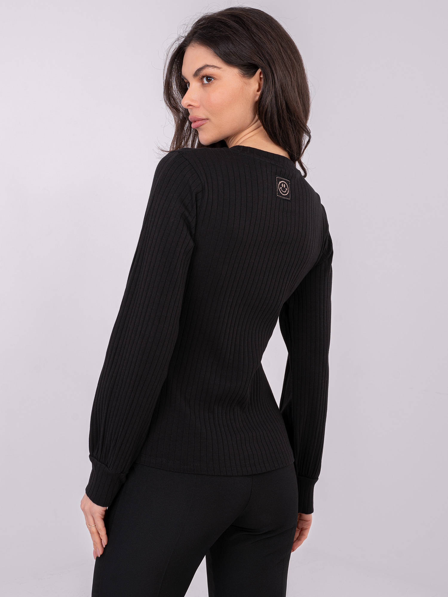 Czarna bluzka longsleeve w prążek RUE PARIS 