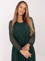 Ciemnozielona maxi sukienka z gumką w talii