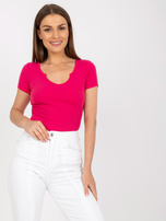 Fuksjowa dopasowana bluzka w prążki Rubeni OCH BELLA