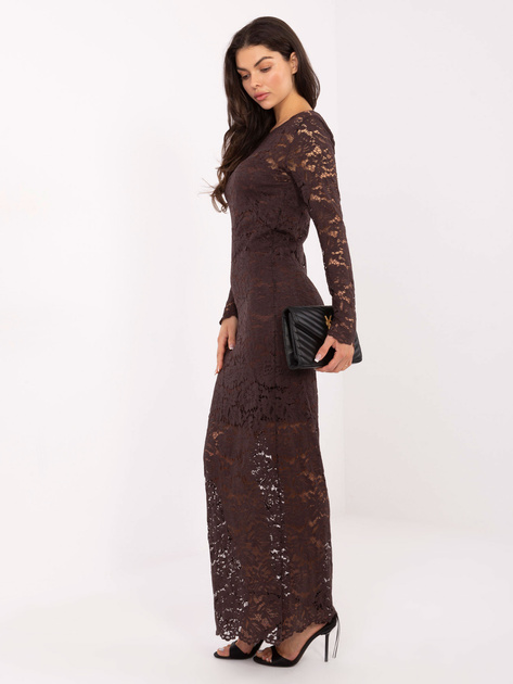 Czekoladowa koronkowa sukienka z długim rękawem RUE PARIS