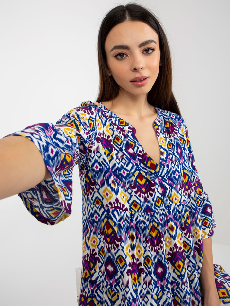 Hurt Fioletowa luźna sukienka we wzory z falbaną SUBLEVEL