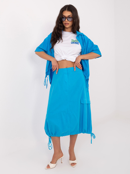 Niebieska sztruksowa spódnica z ściągaczami RUE PARIS