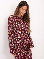 Burgundowa midi sukienka z printem RUE PARIS