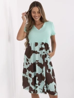 Miętowa letnia sukienka z prążkowaną górą