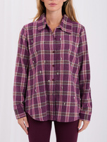 Lila Flanell Oversize-Hemd mit Kragen.