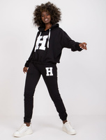 Czarny bawełniany komplet dresowy z bluzą z kapturem Natela