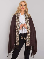 Brązowo-beżowy szal z futrem