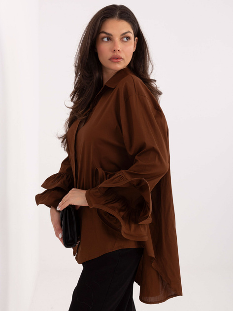 Brązowa bawełniana koszula z falbanami przy rękawach