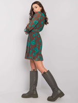 Brązowo-zielona sukienka z falbaną Loriella