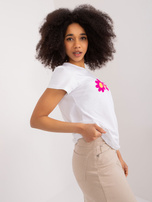 Hurt Biały t-shirt z aplikacją w kwiaty BASIC FEEL GOOD