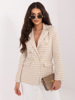 Beżowa elegancka marynarka w pepitkę