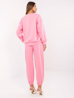 Hurt Różowy dresowy komplet z bluzą bez kaptura 