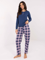 Ciemnoniebieska piżama ze spodniami w kratę 