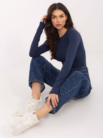 Granatowy damski longsleeve z okrągłym dekoltem