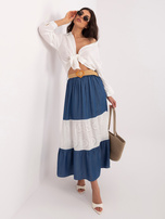 Ciemnoniebieska letnia spódnica z plecionym paskiem 